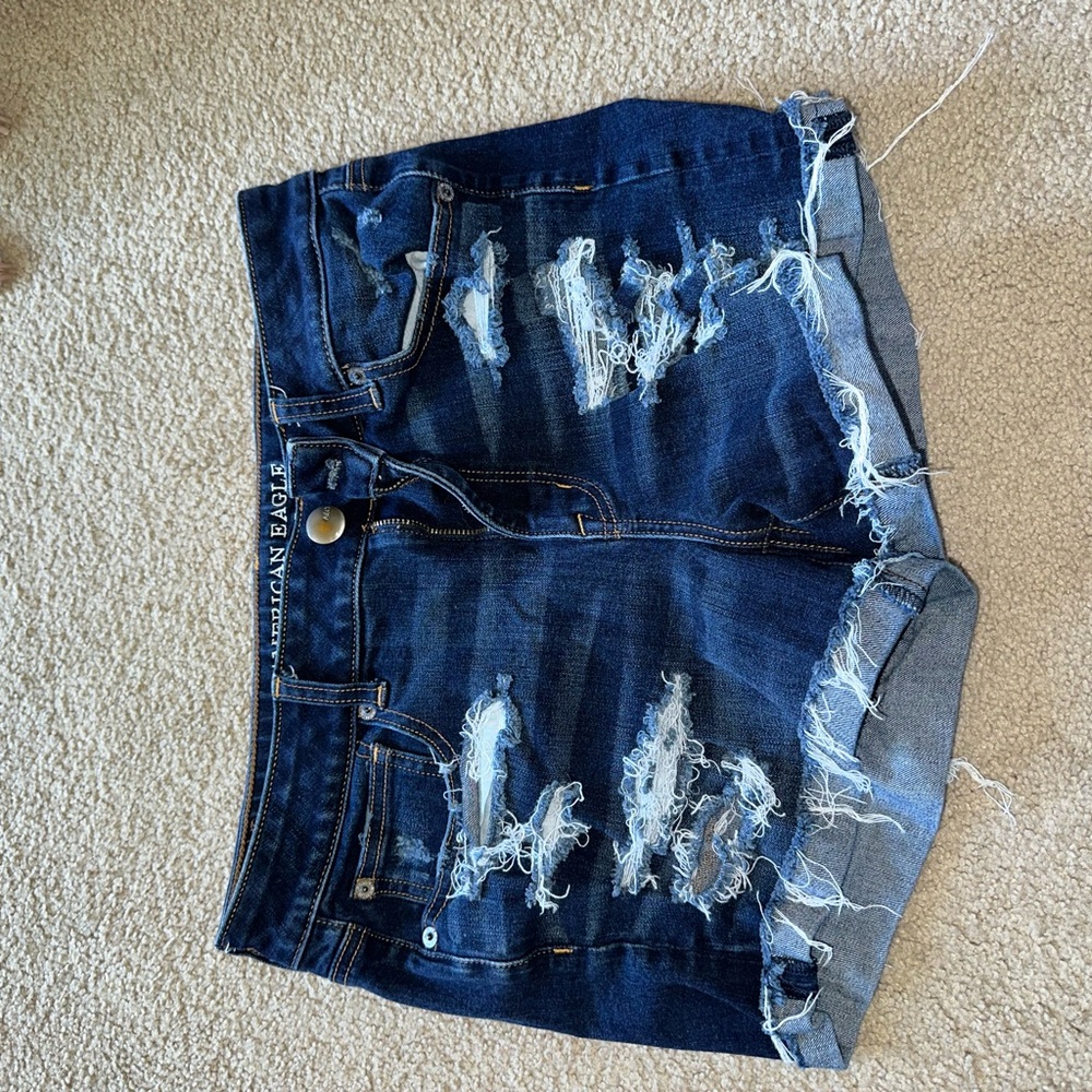 American Eagle Outfitters Blue Distressed Jean Shorts